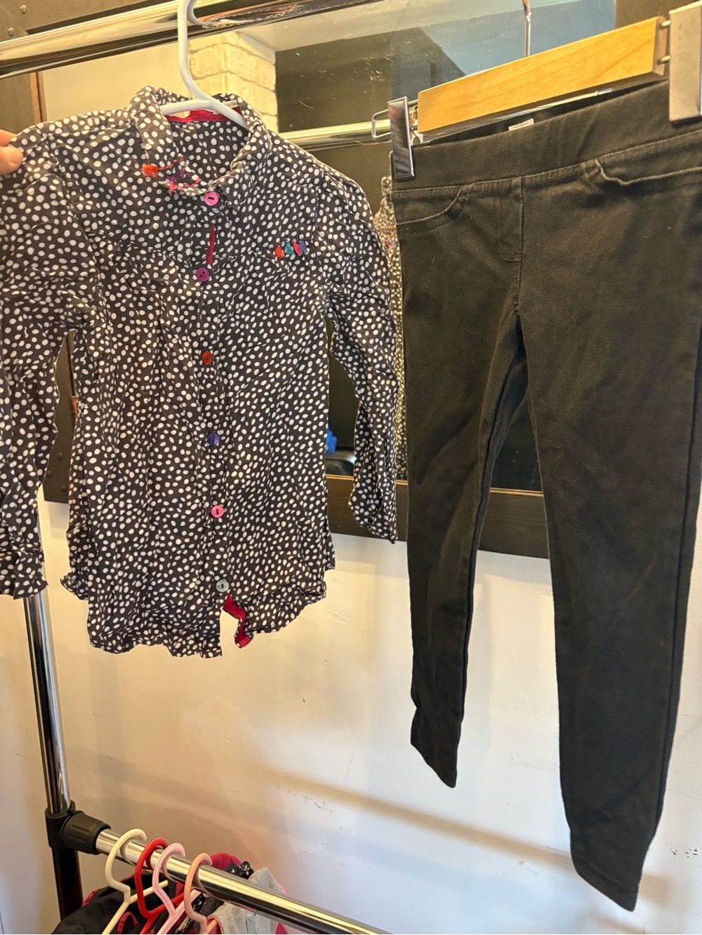 Deux par deux, Girls' Black & White Dot blouse - with Gap jeggings